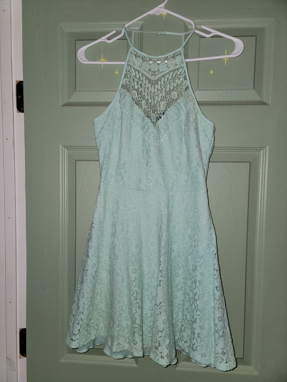 Lace Halter Skater Dress - Mint